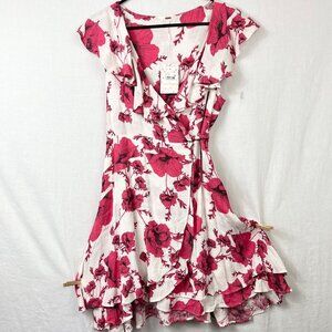 NEW Free People French Quarter Mini Full Wrap Dress Women M Ruffle Floral Flutte
